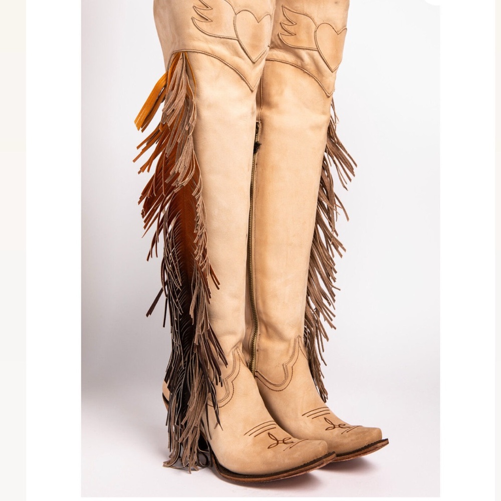 Brand New! Junk Gypsy Tan Over the Knee Boots with Fringe and Western Style